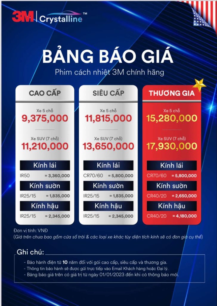 bang gia phim cach nhiet oto 3m usa